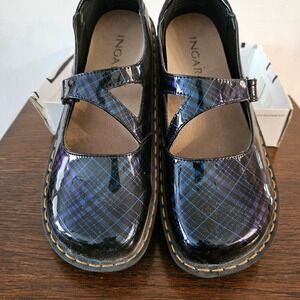 Ingaro Dinah Blue Purple Plaid Patent Mary Jane Shoes Size 10 Slip Resistant